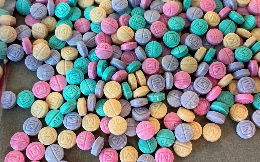 Rainbow fentanyl pills are pictured in this undated photo. The Commerce Department said sales to Russia of the powerful opiate will now require a U.S. government license.