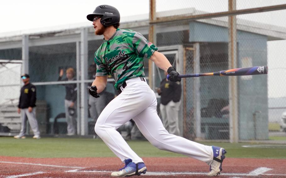 Kubasaki's Lukas Gaines takes his cuts against Humphreys.