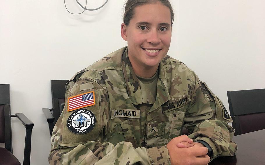 Pvt. Katja Langmaid, 28, from Swanton, Vt., is part of a liaison team monitoring mainly Serb communities living among the majority Kosovo Albanians. Although ethnic tensions still exist, she says both groups seem happy to work with the U.S. forces.