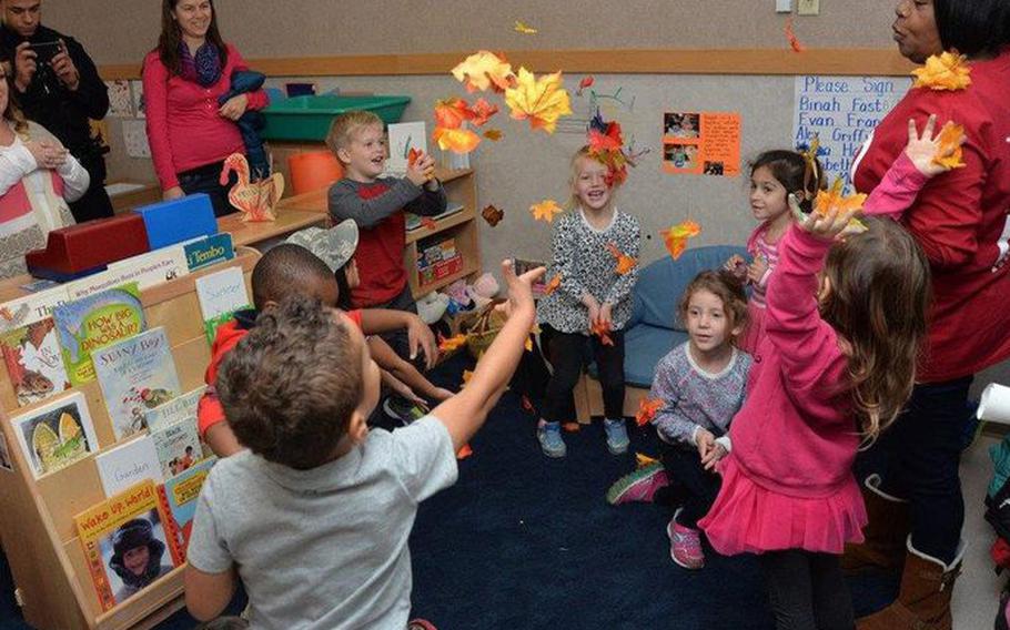 Preschool children from the New Horizons Child Development Center on Wright-Patterson Air Force Base in Dayton, Ohio, attend an event in November 2015.