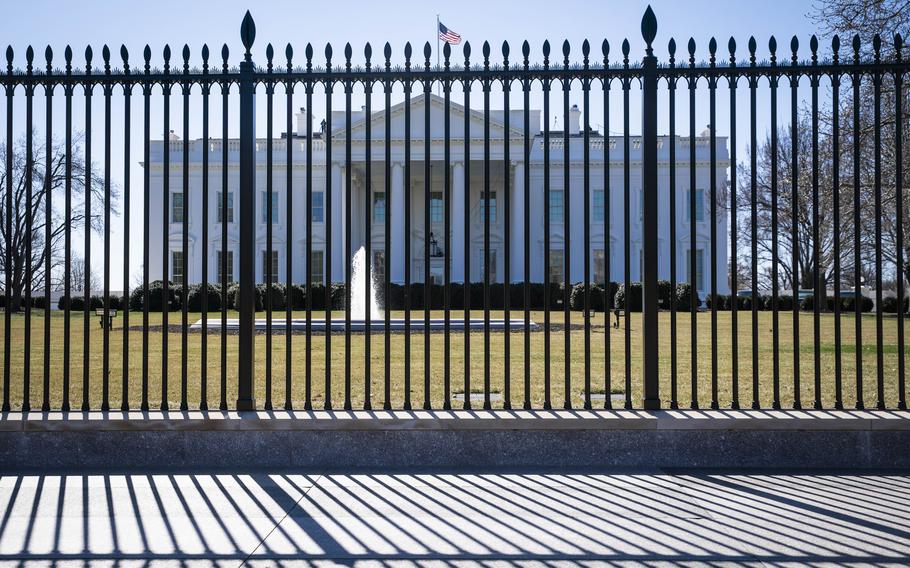 The exterior of the White House is seen from outside the security fencing on March 7, 2021, in Washington, D.C.