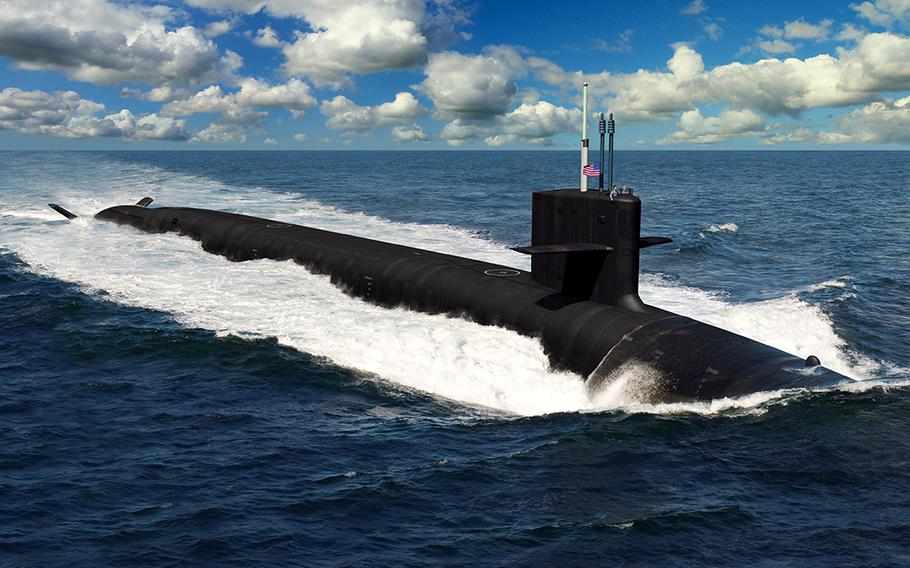 An artist rendering of the future Columbia-class ballistic missile submarines. The 12 submarines of the Columbia class are a shipbuilding priority and will replace the Ohio-class submarines reaching maximum extended service life.