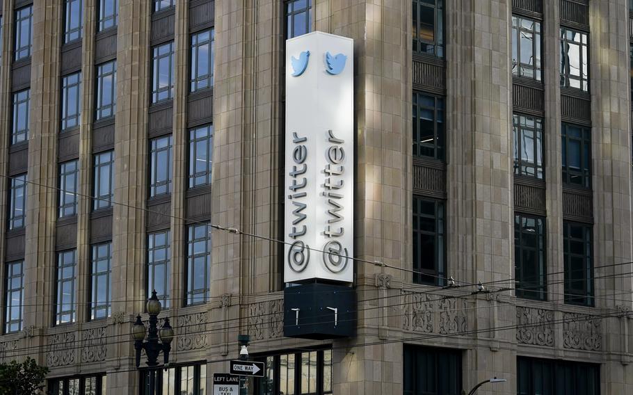 Twitter headquarters is shown in San Francisco on Nov. 4, 2022. Twitter said Tuesday, Nov. 8, that it will add a gray “official” label to some high-profile accounts to indicate that they are authentic, the latest twist in new owner Elon Musk’s chaotic overhaul of the platform’s verification system. 