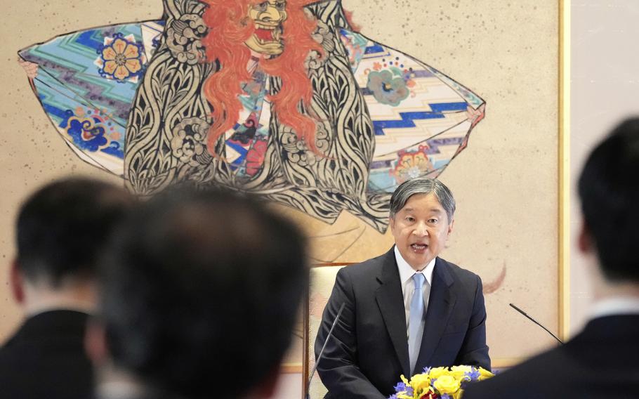 Japan Emperor Naruhito speaking to the press.