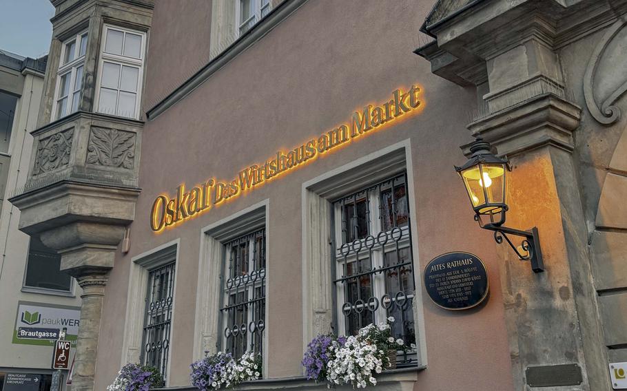 The exterior of a typical German restaurant in Bayreuth.