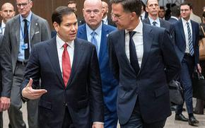 Secretary of State Marco Rubio talks with NATO Secretary-General Mark Rutte May 15, 2025, at a NATO foreign ministers meeting in Antalya, Turkey. 