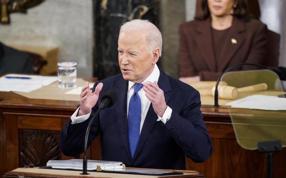 President Biden delivers his State of the Union address to a joint session of Congress on Capitol Hill on March 1, 2022. 