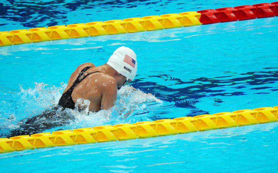 Army Sgt. 1st Class Elizabeth Marks competes in the 200-meter individual medley during the Paralympics at Tokyo Aquatics Centre, Thursday, Aug. 26, 2021.