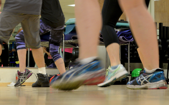A Zumba class gets participants moving.