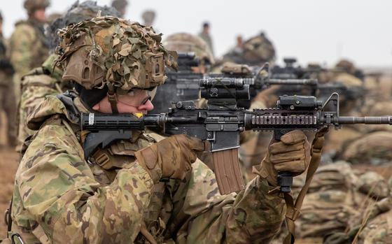 U.S. soldiers with the 101st Airborne Division fire M4 rifles on a range in Constanta, Romania, Jan. 12, 2023. Elements from the divisions 1st Brigade Combat Team are preparing to deploy to Europe and backfill units that have been deployed to Romania since the summer.
