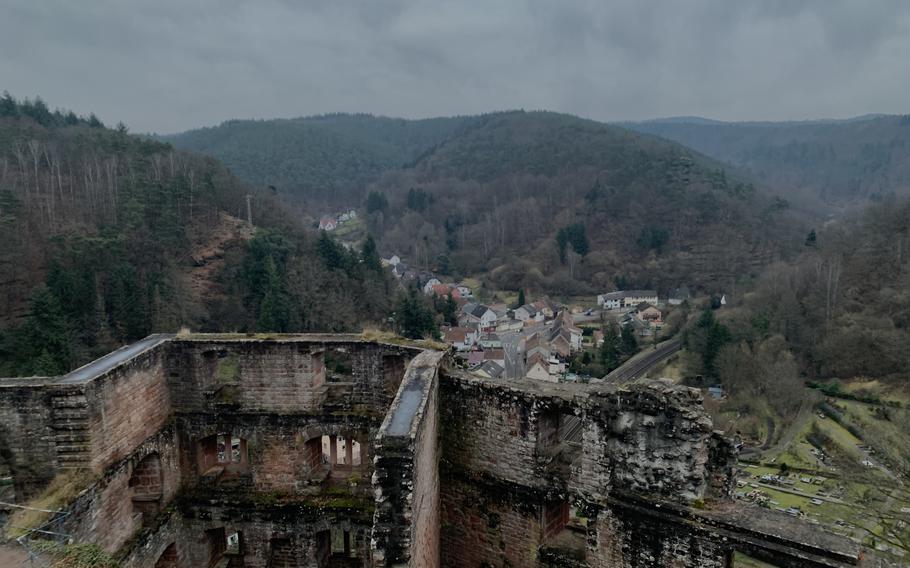 A view of the Frankenstein Castle ruins on a steely gray afternoon east of Kaiserslautern, Sunday, Jan. 23, 2022.