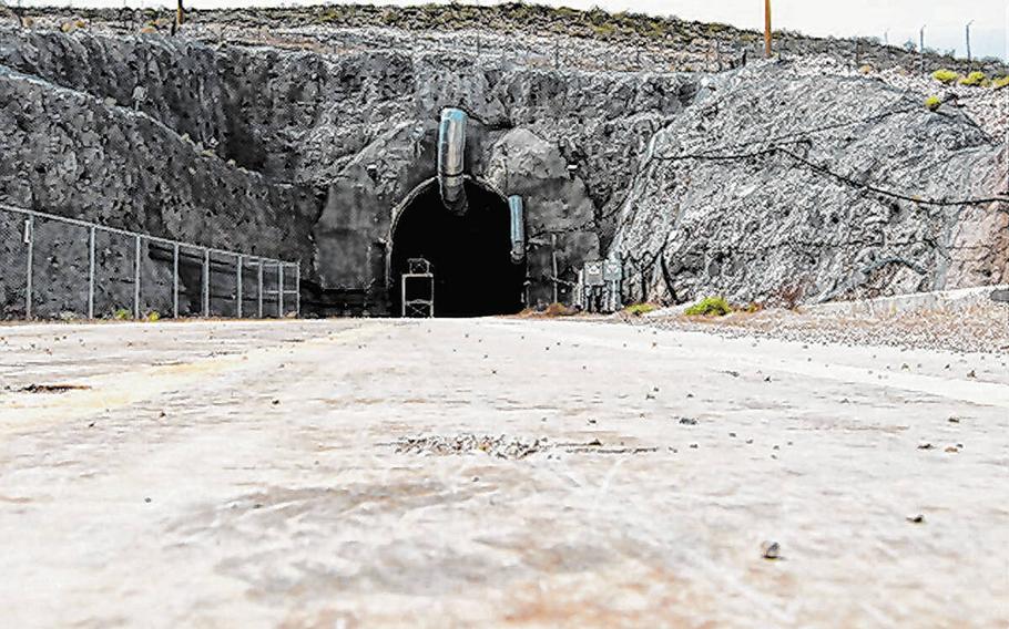 The north portal of the Yucca Mountain exploratory tunnel is seen on April 9, 2015. 