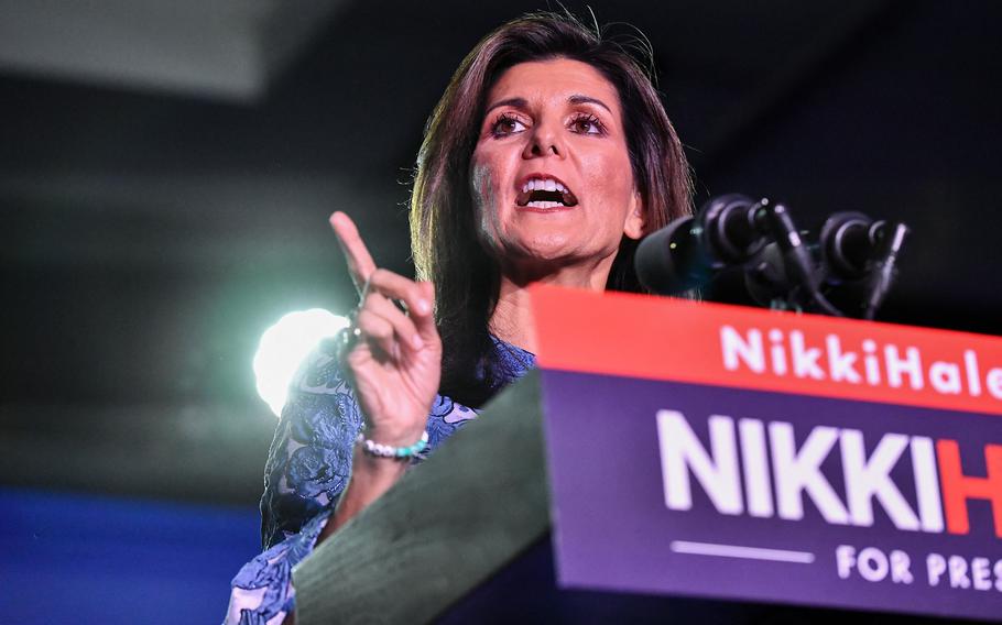 Republican presidential hopeful and former UN Ambassador Nikki Haley speaks in Concord, N.H., on Jan. 23, 2024.  