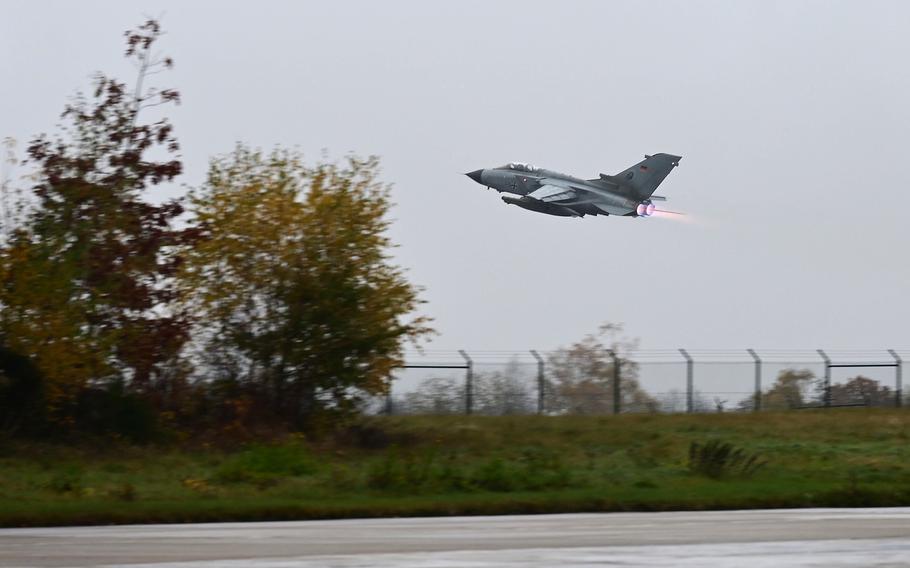 A German air force Tornado jet takes off from Buechel Air Base, Germany, during an exercise Nov. 4, 2021. 