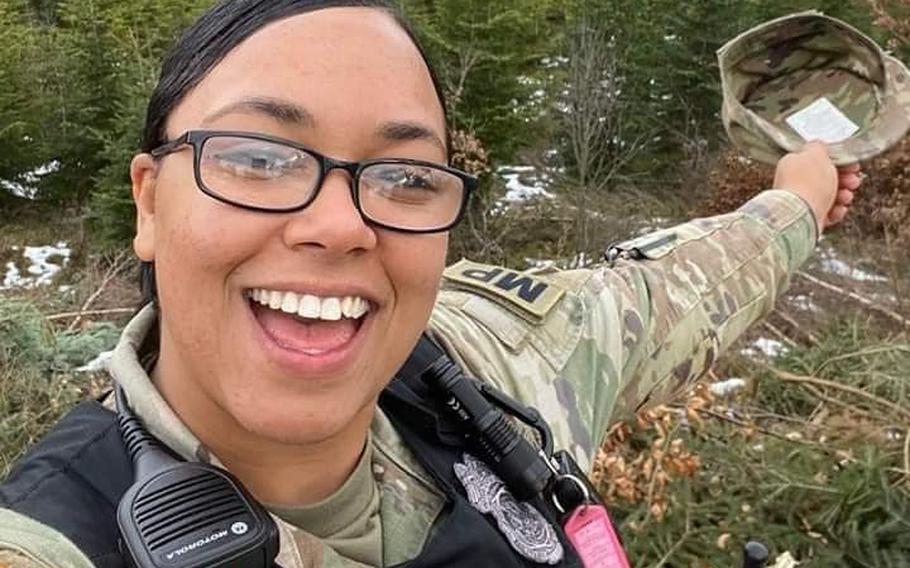 Pfc. Denisha Montgomery, shown here in an undated photo from social media, was found dead on Clay Kaserne, Wiesbaden, Germany, Aug. 9, 2022. Montgomery was  assigned to the 139th Military Police Company and deployed to Germany from Fort Stewart, Ga. 