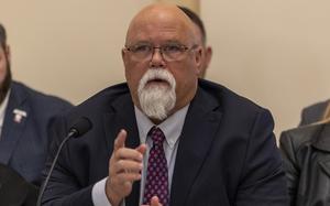 David Crete, chairman of The Invisible Enemy, speaks Tuesday, April 8, 2025, during a round table discussion hosted by Democratic Sen. Richard Blumenthal, D-Conn., and Rep. Mark Takano, D-Calif., on toxic exposures at U.S. military bases  in Washington. (Eric Kayne/Stars and Stripes)