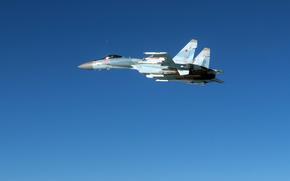 A Russian Su-35 flies over the Bering Sea on Feb. 18, 2025. Portuguese air force F-16s deployed to Amari Air Base in Estonia for NATO’s air policing mission in the Baltics were scrambled May 13 to identify a Russian Su-35 that violated Estonian airspace, the country's defense ministry said.