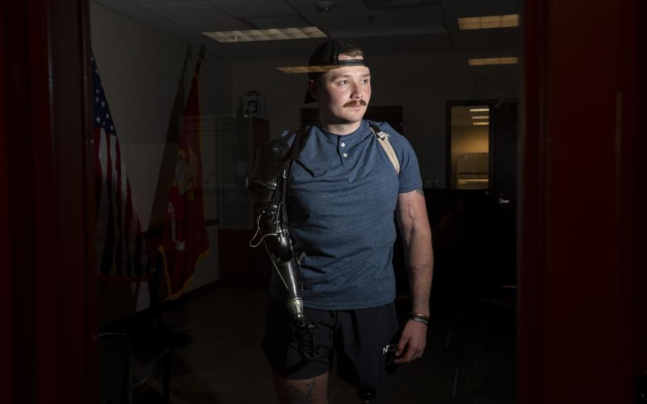 Marine Sgt. Tyler Vargas-Andrews at Walter Reed National Military Medical Center. 