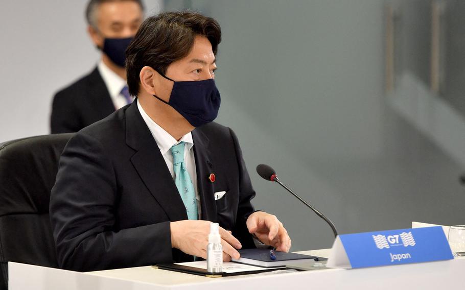 Japan's Foreign Minister Yoshimasa Hayashi at a G-7 Foreign and Development Ministers Session in England in 2021. (Anthony Devlin/Pool/AFP/Getty Images/TNS)