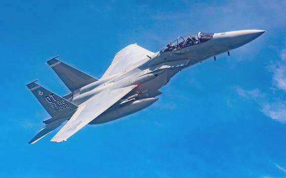 An F-15EX Eagle II from the 85th Test and Evaluation Squadron takes flight for the first time out of Eglin Air Force Base, Fla., April 26, 2021.