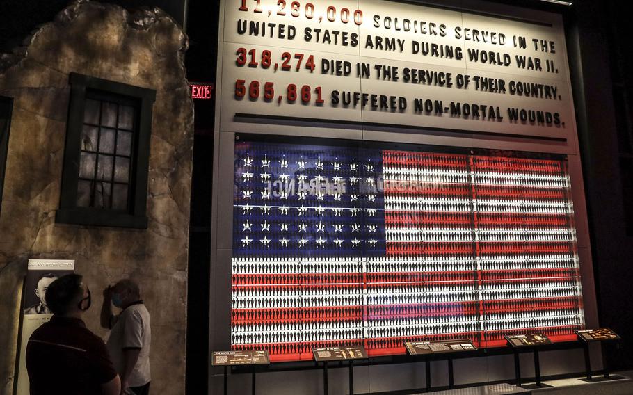 An exhibit in the Nation Overseas Gallery at the National Museum of the United States Army tells the story of the Army's World War II casualties.