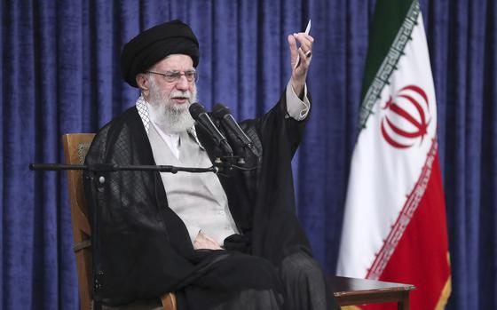 In this photo released by the official website of the office of the Iranian supreme leader, Supreme Leader Ayatollah Ali Khamenei speaks in a meeting with judiciary officials in Tehran, Iran, Wednesday, July 16, 2025. (Office of the Iranian Supreme Leader via AP)