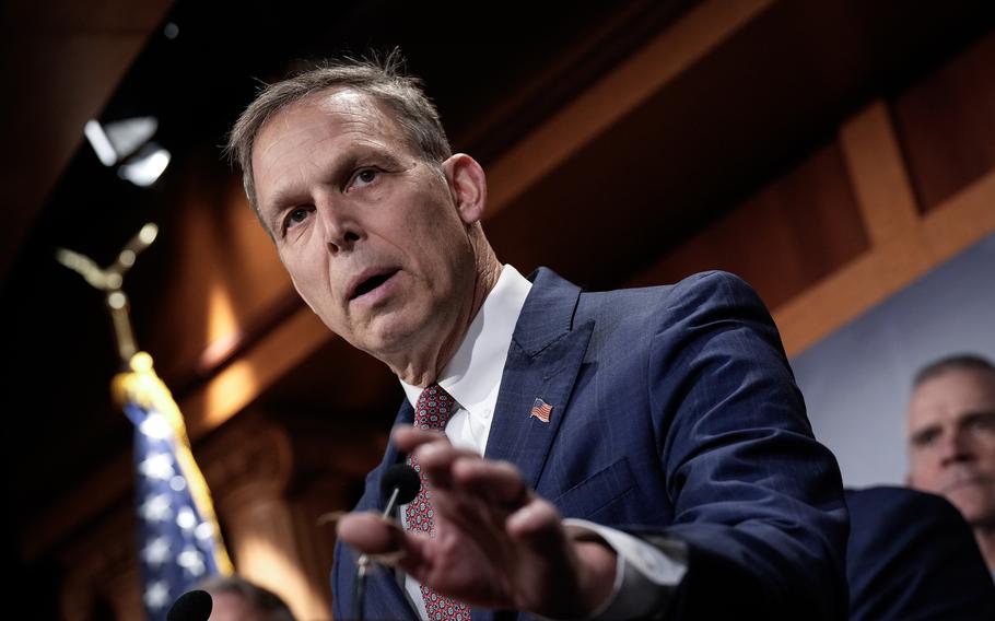 Chair of the House Freedom Caucus Rep. Scott Perry, R-Pa., speaks during a news conference with members of the House Freedom Caucus at the U.S. Capitol on Wednesday, Nov. 29, 2023, in Washington, D.C.