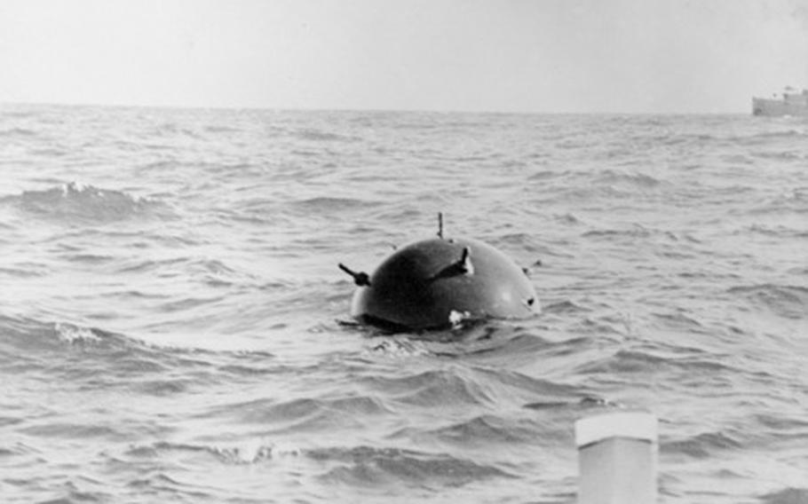 A German contact mine laid in Australian waters during World War II. Croatian authorities on Sunday, March 19, 2023, destroyed a huge anti-ship mine from World War II that was buried in the seabed near a key northern Adriatic Sea port.