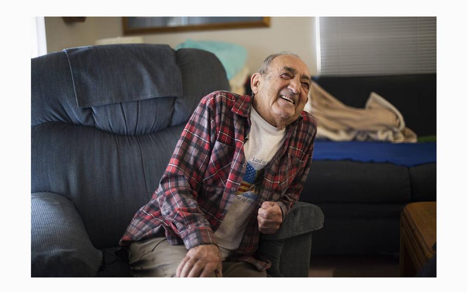 WWII veteran Onofrio “No-No” Zicari, then 96, speaks to the Review-Journal at his home in Las Vegas on April 11, 2019. 