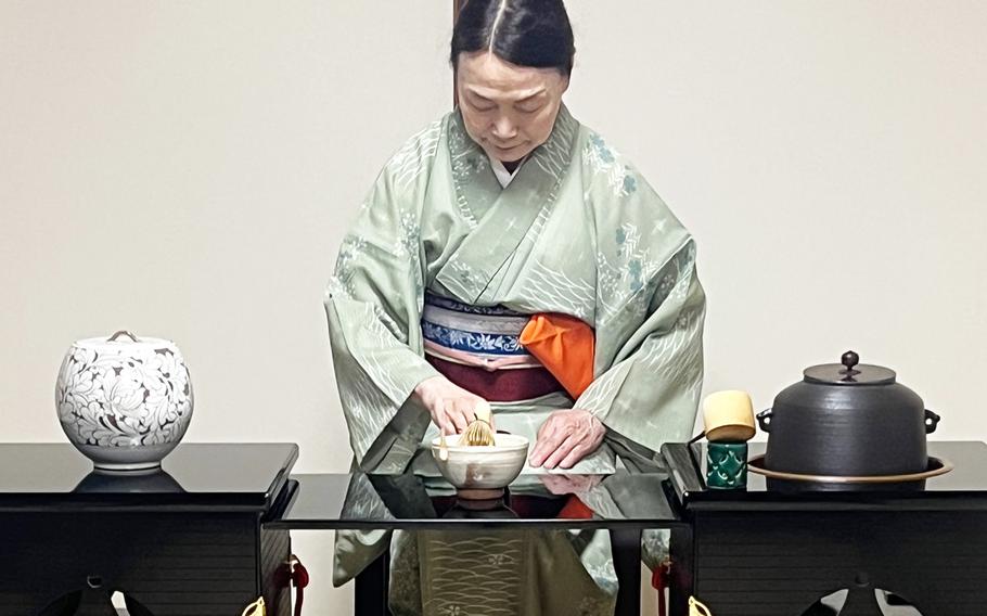 The hostess prepares for a tea ceremony at Tokujuji, a 300-year-old Zen Buddhist temple on Itsukushima, an island near Hiroshima. 