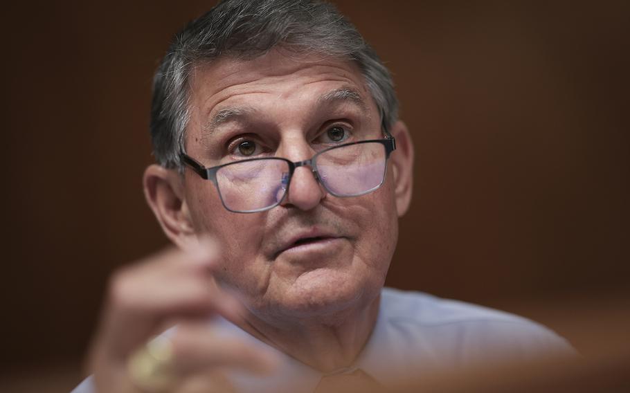 Sen. Joe Manchin (D-W.Va.) during a Financial Services and General Government Subcommittee hearing July 19, 2023, in Washington. 