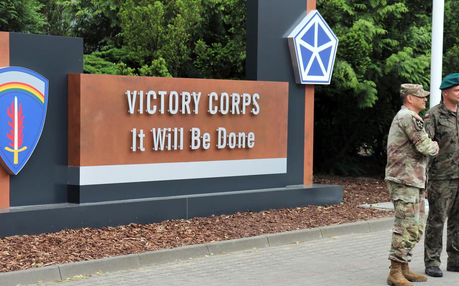 The U.S. Army’s V Corps Headquarters Forward Command Post in Poznan, Poland, will become permanent, President Joe Biden said at the NATO summit in Madrid, June 29, 2022.
