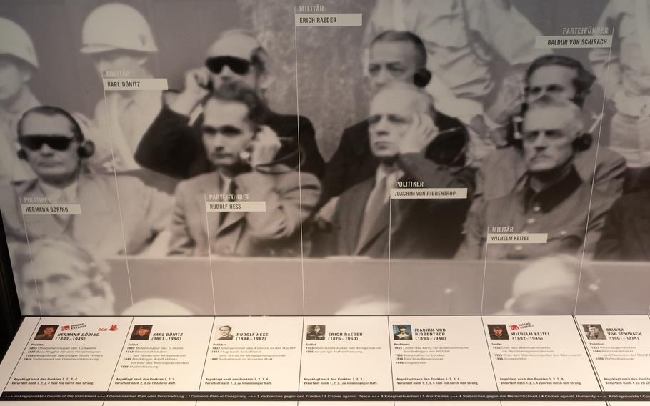 The 21 defendants in the first of the Nuremberg trials were among the foremost Nazi war criminals. They are portrayed on two information boards at the Memorium Nuremberg Trials exhibition in the German city. 