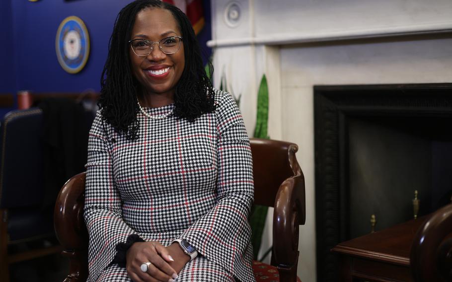 Supreme Court nominee Ketanji Brown Jackson is seen during a meeting on Capitol Hill on March 29, 2022, in Washington, D.C. 