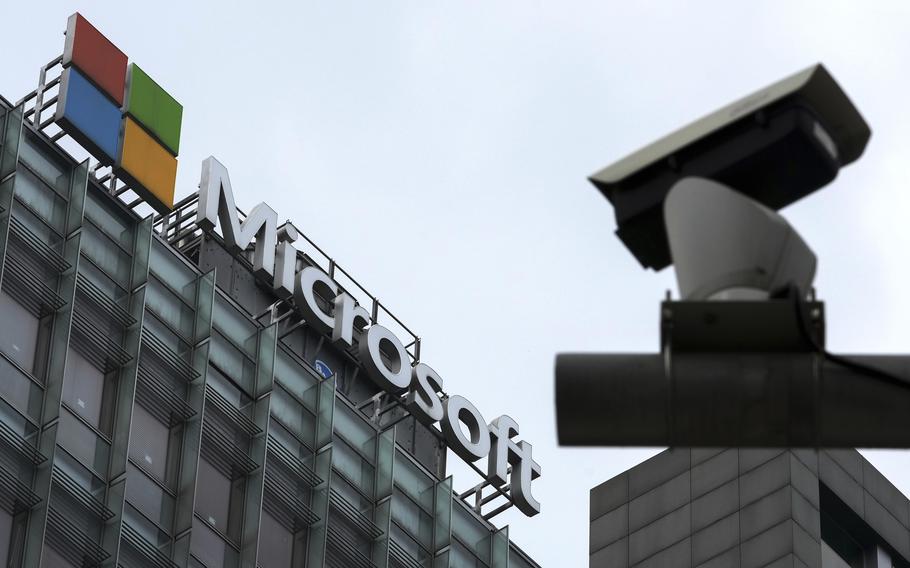 A security surveillance camera is seen near the Microsoft office building in BeijingJ on July 20, 2021. According to reports on Wednesday, June 22, 2022, Microsoft is claiming that state-backed Russian hackers have engaged in “strategic espionage” against governments, think tanks, businesses and aid groups in 42 countries supporting Ukraine.