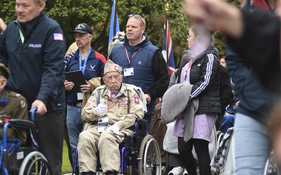 Veterans from World War II braved the chilly, windy air along the northern French coastline to salute their fallen comrades on Tuesday, June 6, 2023, the 79th anniversary of the D-Day invasion.