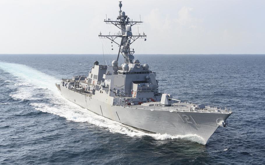 Frank E. Petersen Jr. (DDG 121) navigates in the Gulf of Mexico during bravo trials.