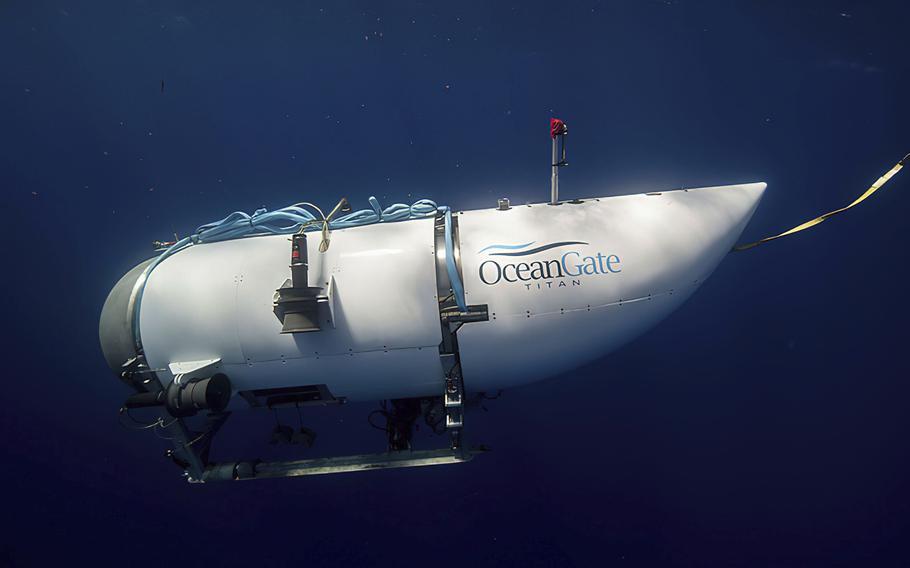 This photo provided by OceanGate Expeditions shows a submersible vessel named Titan used to visit the wreckage site of the Titanic. 