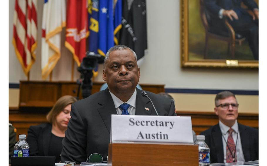 Defense Secretary Lloyd Austin provides testimony in April 2022 on the fiscal 2023 defense budget during a House Armed Services Committee hearing at the Rayburn House Office Building in Washington, D.C. 