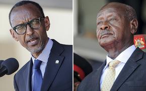 Rwanda’s President Paul Kagame, left, and Uganda’s President Yoweri Museveni.
