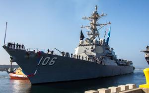 250221-N-RP000-1106

The Arleigh Burke-class guided-missile destroyer USS Stockdale (DDG 106) pulls into their homeport of Naval base San Diego, Feb. 21, 2022. Stockdale, assigned to the Abraham Lincoln Carrier Strike Group, returned from a seven-month deployment to the 3rd, 5th, and 7th fleet area of operations. As an integral part of U.S. Pacific Fleet, Commander, U.S. 3rd Fleet operates naval forces in the Indo-pacific and provides the realistic and relevant training to ensure the readiness necessary to execute the U.S. Navy’s timeless role across the full spectrum of military operations. U.S. 3rd Fleet works together with our allies and partners to advance freedom of navigation, the rule of law, and other principles that underpin security for the Indo-pacific region. (U.S. Navy photo by Mass Communication Specialist Seaman Kristine Joy Nool)