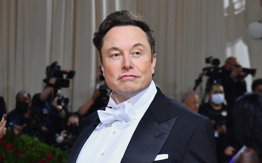 Elon Musk arrives for the 2022 Met Gala at the Metropolitan Museum of Art on May 2, 2022, in New York. 