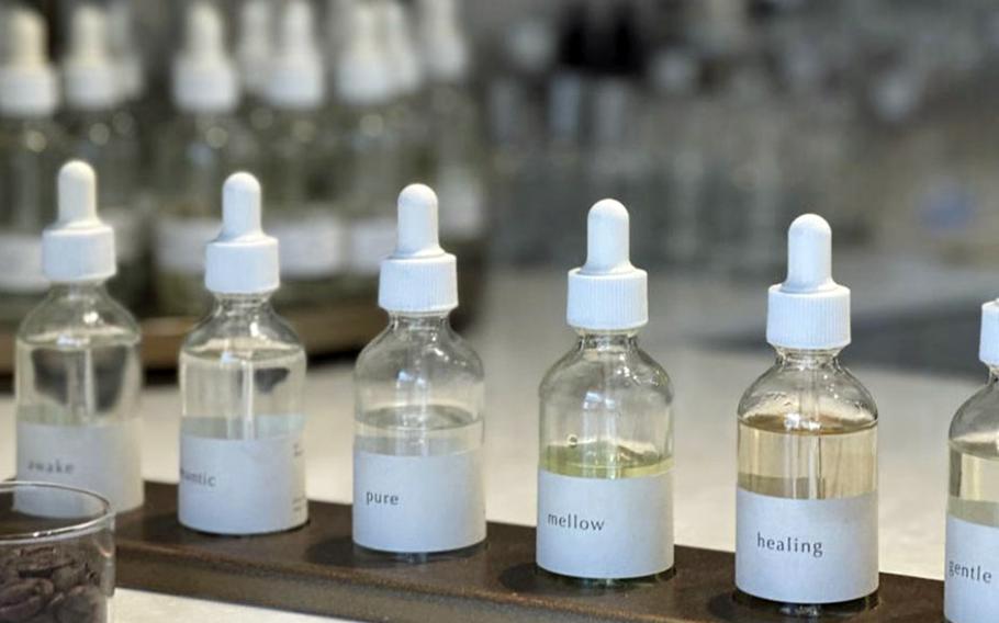 Rows of mood-labeled bottles guided guest through the fragrance-building process at Proust Scent in Seoul, South Korea, July 1, 2025.