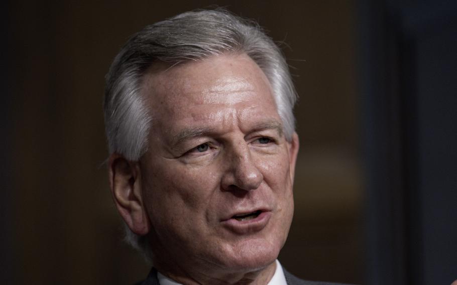 Sen. Tommy Tuberville, R-Ala., attends a Senate Armed Services Committee hearing on Capitol Hill in Washington on July 11, 2023.