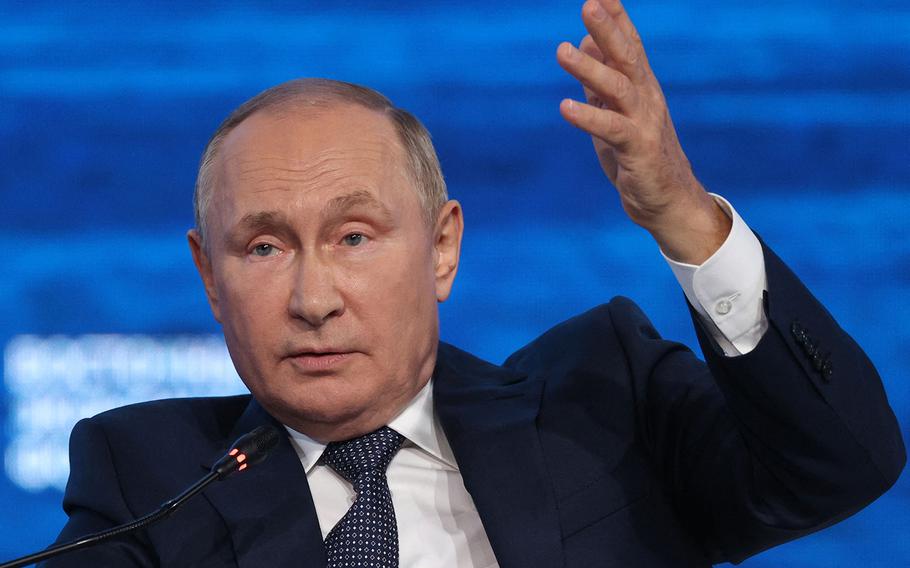 Russian President Vladimir Putin attends the Eastern Economic Forum in Vladivostok on Sept. 7, 2022.