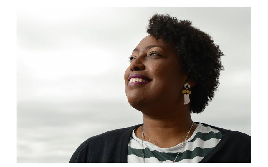 Jennifer-Ruth Green, the Republican candidate for Indiana’s 1st Congressional District and an Air Force veteran, poses for a photo Thursday, Oct. 20, 2022, in Gary, Ind.