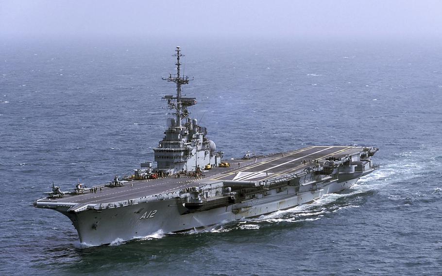 The Brazilian navy’s aircraft carrier Sao Paulo is seen at sea on Dec. 23, 2013.