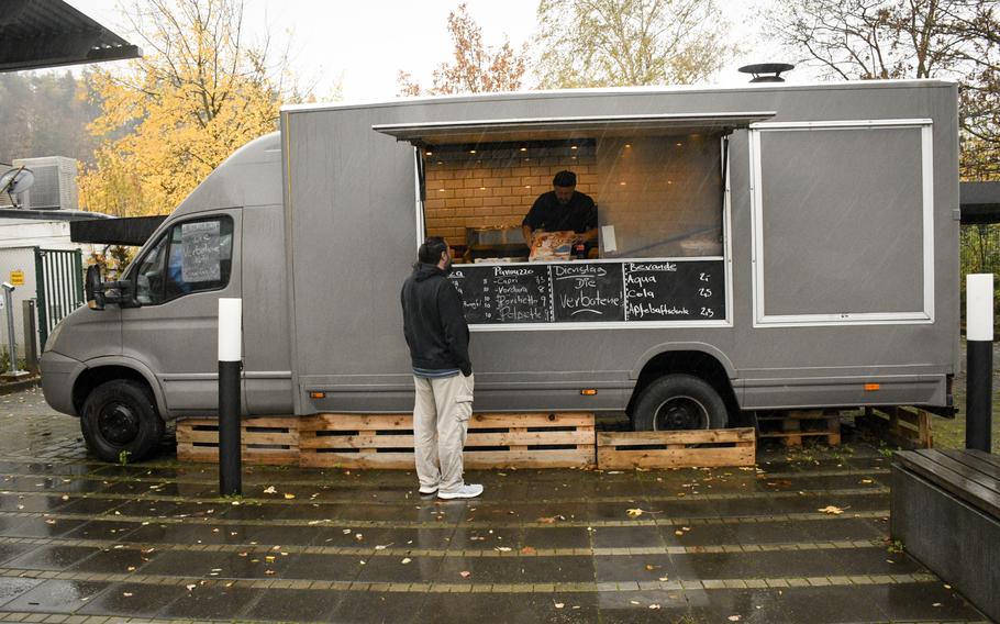 JaMaMaSi Foodtruck offers Italian-style pizza out of a parking lot next to the U.S. military base at Kleber Kaserne in Kaiserslautern, Germany.  