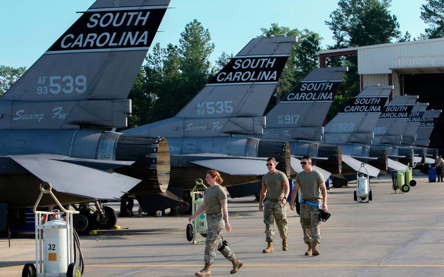 The 169th Fighter Wing of the South Carolina Air National Guard is temporarily stationed at the Columbia Metropolitan Airport while renovations take place at their home at McEntire Joint National Guard Base.