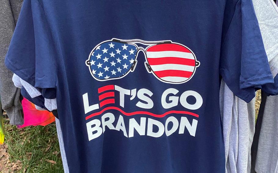 “Let’s Go Brandon” serves as code for some who oppose Joe Biden’s presidency. Pro-Trump crowds routinely chant the phrase during rallies, and it now adorns T-shirts, hats, coffee mugs and a host of other merchandise popular with conservatives. 